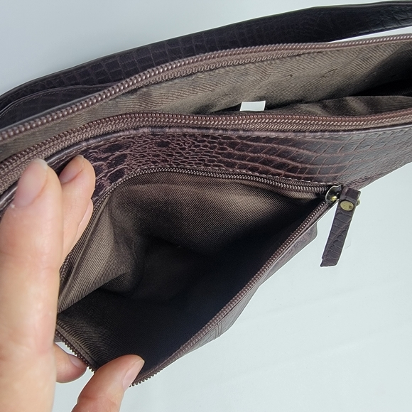 Great American Leather Crossbody Bag Brown Croco Style Leather Multi-Compartment - Picture 8 of 11